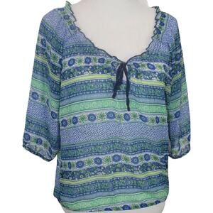 Vintage Women's Top Sheer Boho Trendy Y2K Floral City Peasant Preppy Hippie S